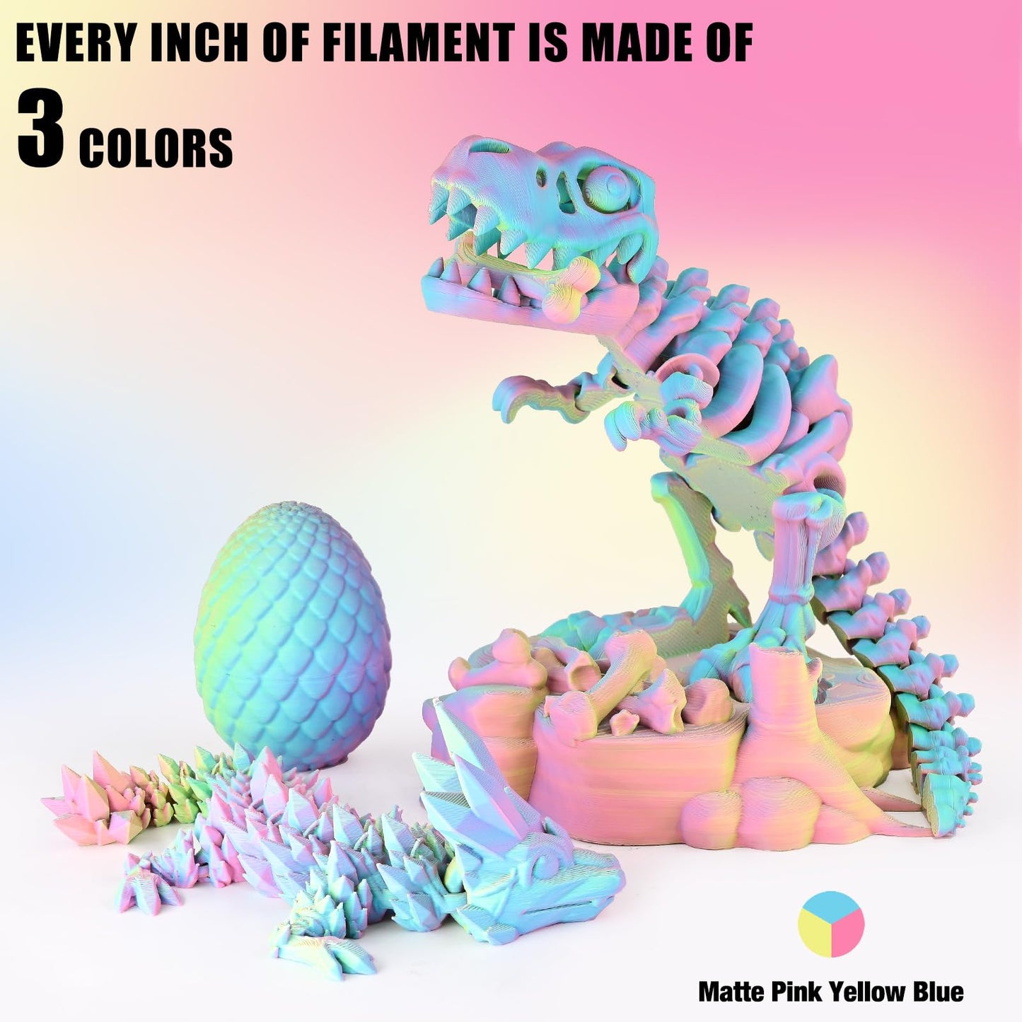 OVV3D PLA Filament 1.75mm, Matte PLA Tri-Color Rainbow, Macaron, 3D Printing Filament Pink Yellow Blue