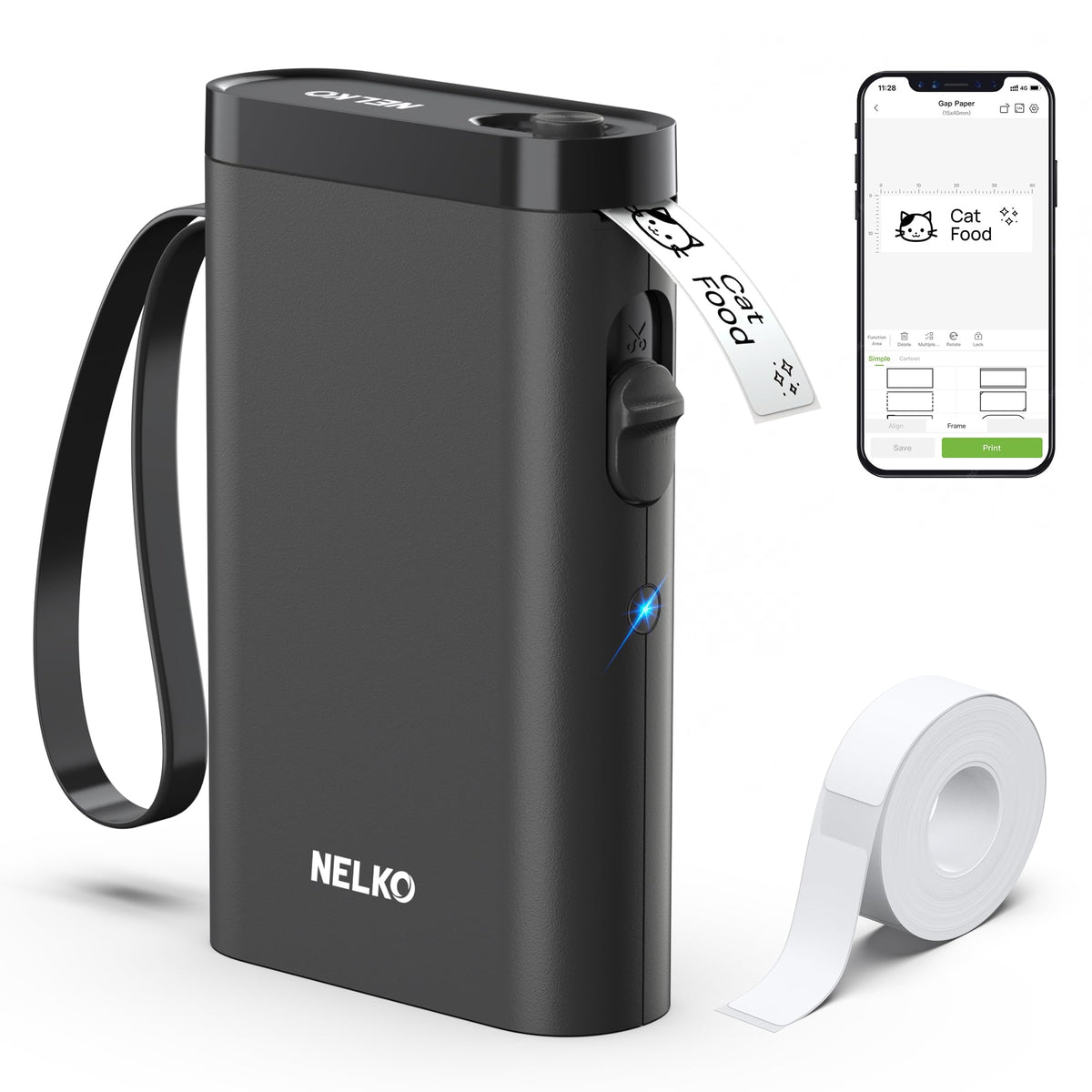 Nelko P21 Label Maker Machine with Tape, Bluetooth Label Printer, Black