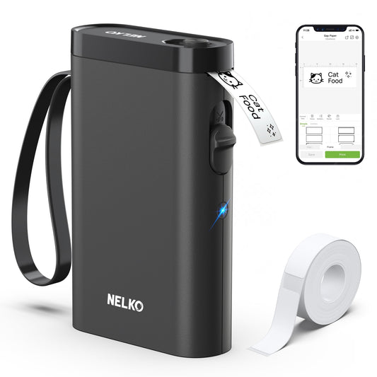 Nelko P21 Label Maker Machine with Tape, Bluetooth Label Printer, Black