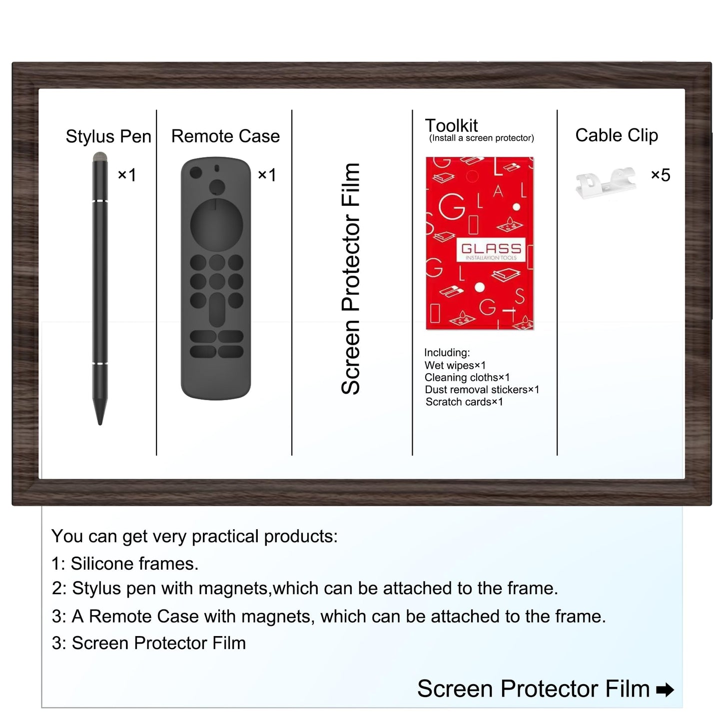 Wooden Frame for Echo Show 15,Echo Show 15 Screen Protector, Stylus Pen, Remote case Covers. (Dark Brown(Black Walnut)