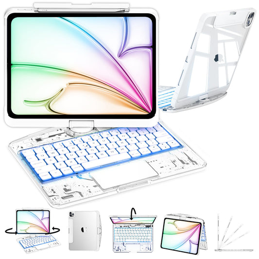 iPad Keyboard Case,for 2022 iPad 10th Generation 10.9-inch and 11th Generation 11-inch(A16,2025) Transparent Keyboard case Featuring RGB backlighting, 360° Rotating trackpad, and Stylus Slot,White