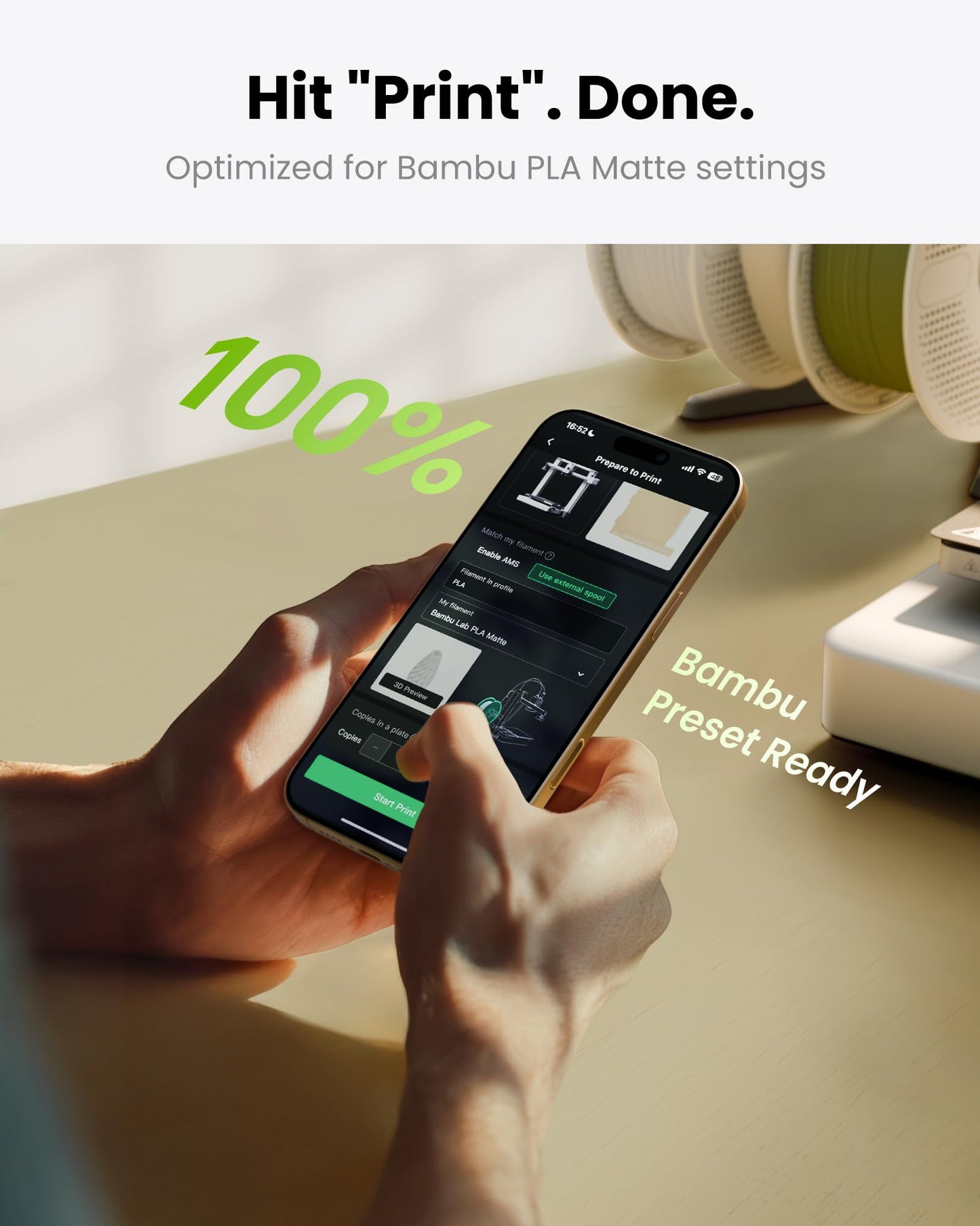 MarsWork Matte PLA Refill Filament 1kg (2.2lbs) for Reusable Spools, 1.75mm Spool-Less 3D Printing Filament, Compatible with Bambu Lab 3D Printers – Dark Green