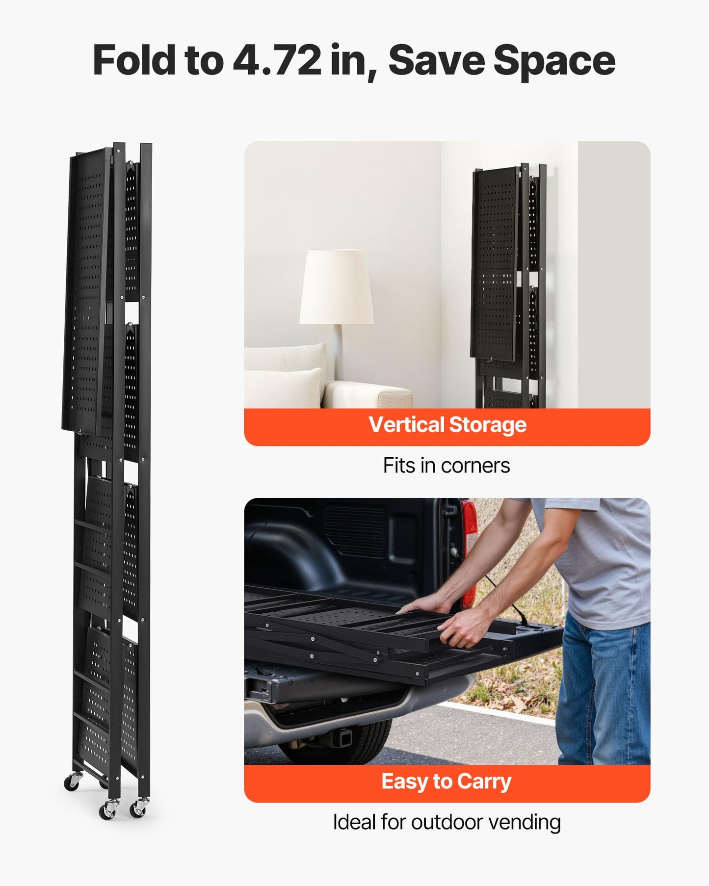 5-Tier Foldable Storage Shelf, 28W x 13D x 66H Inch Folding Metal Rack Shelving Unit