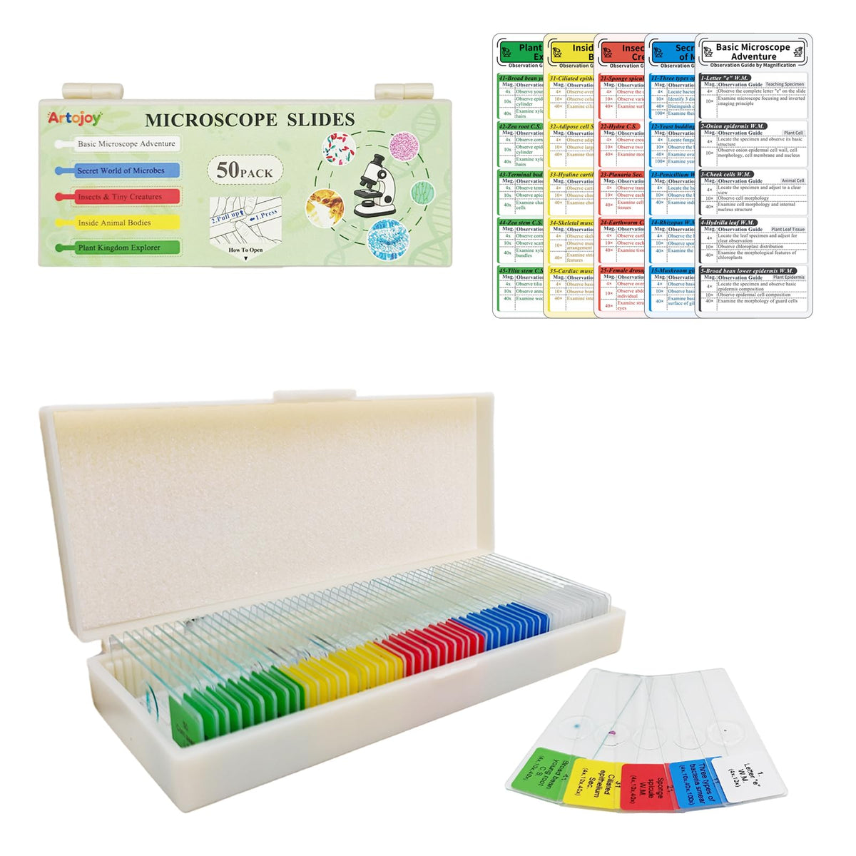 Artojoy 50 PCS Prepared Microscope Slides with Specimens Biology STEM Kit