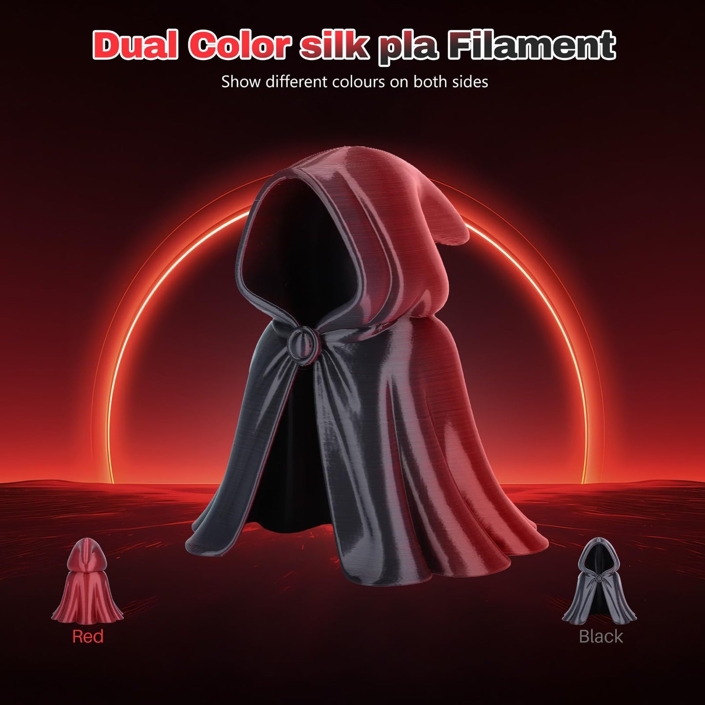 Silk PLA Filament 1.75mm Black Red Dual Color