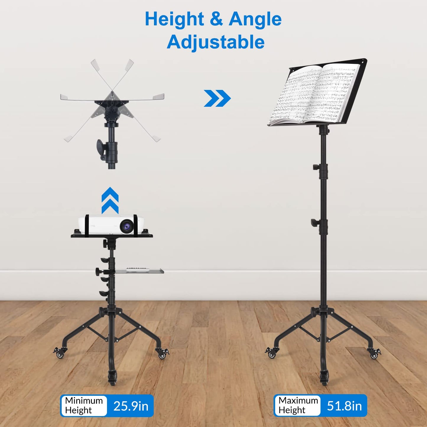Laptop Tripod on Wheels with 2 Shelves
