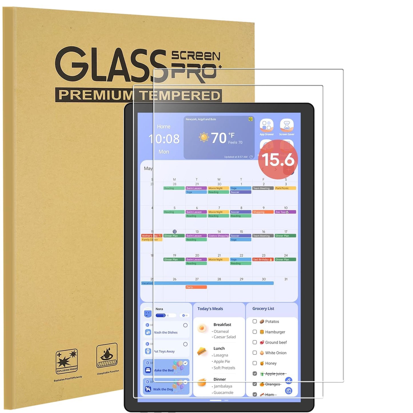 2-Pack Tempered Glass Screen Protector for Cozyla Digital Calendar+ 2: 15.6'', HD Clear,9H Hardness, Anti-Scratch