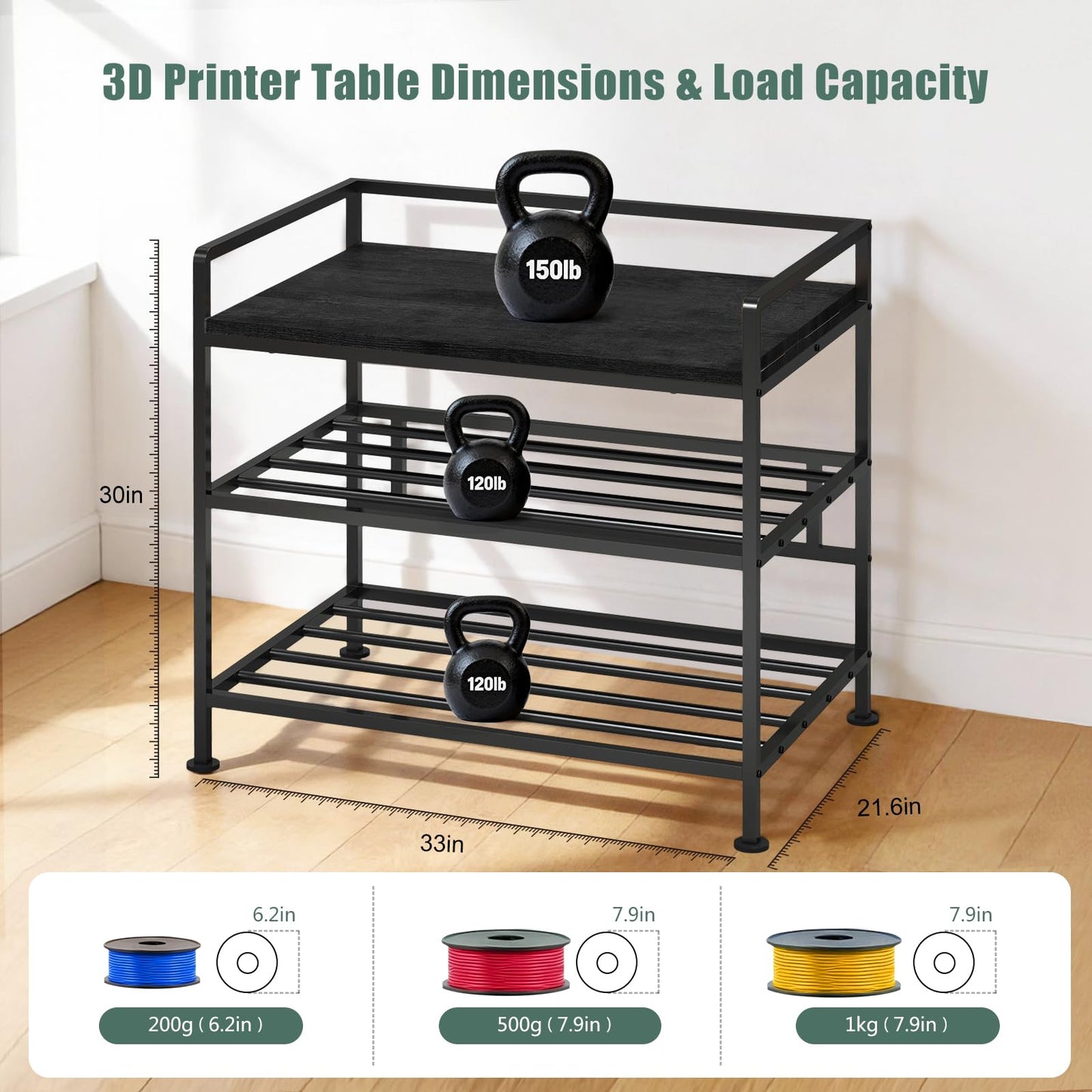 3D Printer Stand with Filament Storage Heavy Duty Metal