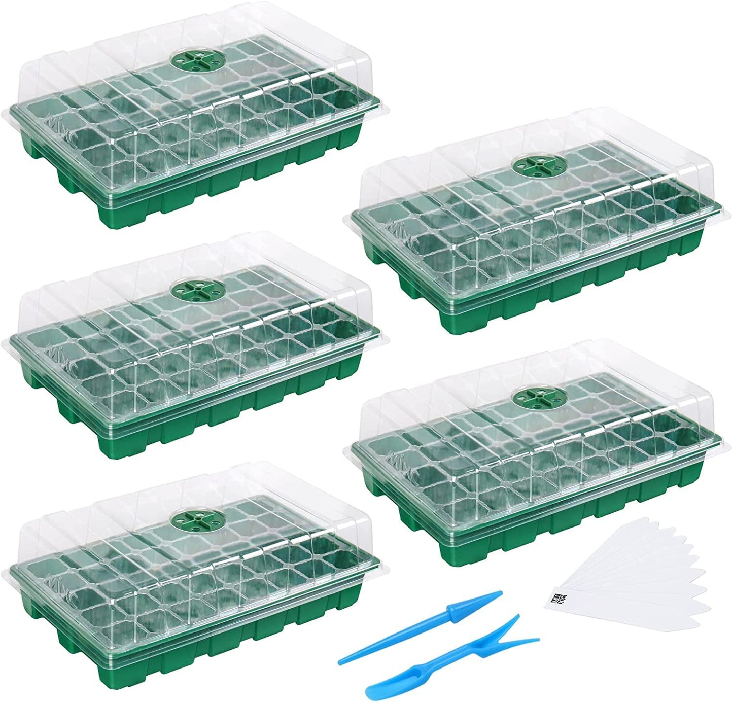 Seedling Trays Seed Starter Tray, 5-Pack Mini Propagator Plant Greenhouse Grow Kit with Humidity Vented Domes and Base