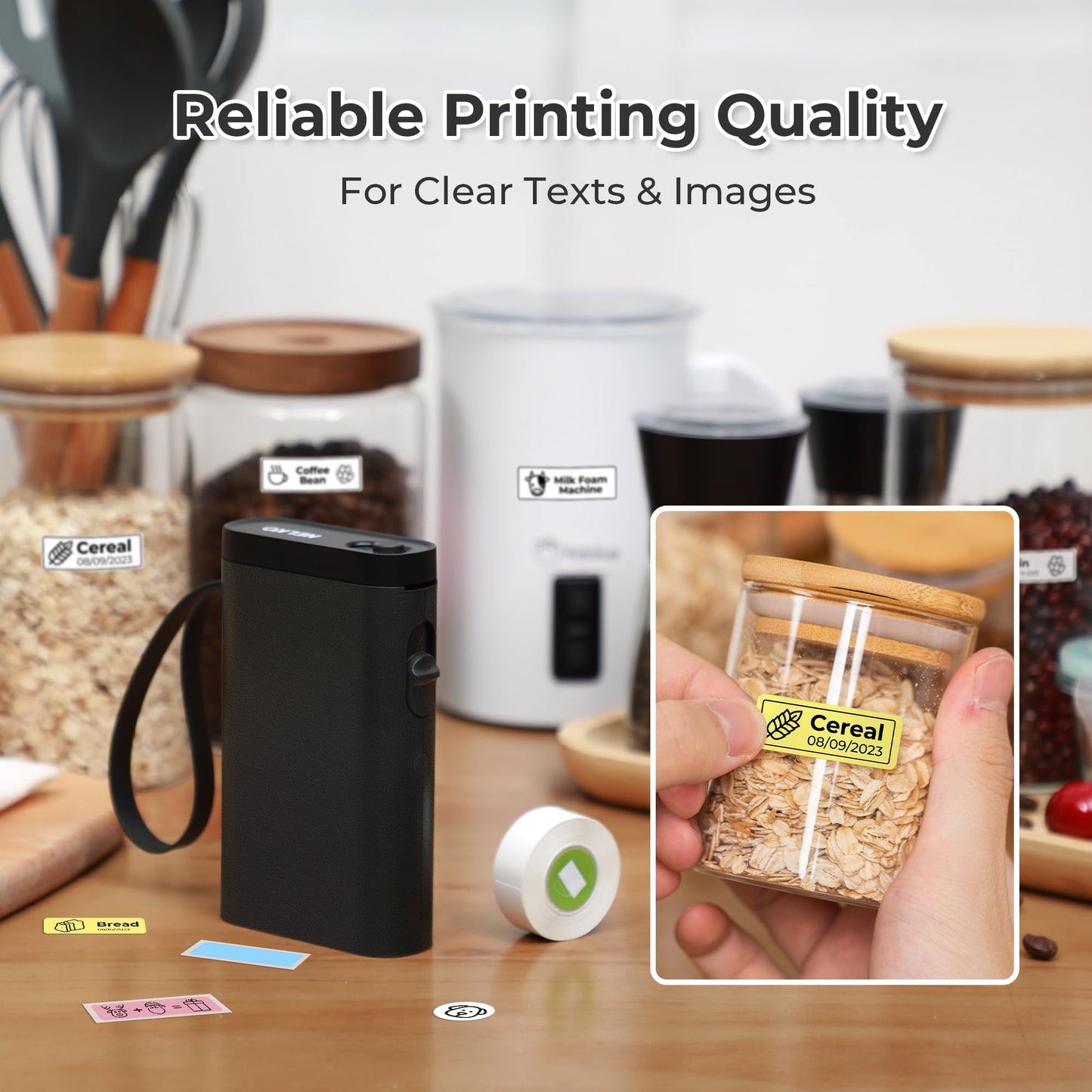 Nelko P21 Label Maker Machine with Tape, Bluetooth Label Printer, Black