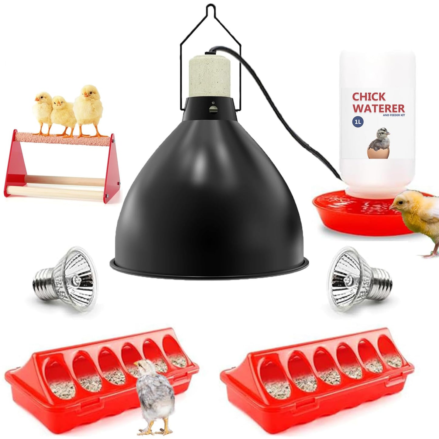 Chick Heat Lamp, 5 Pcs Chick Starter Kit with Chick Feeder and Waterer Set