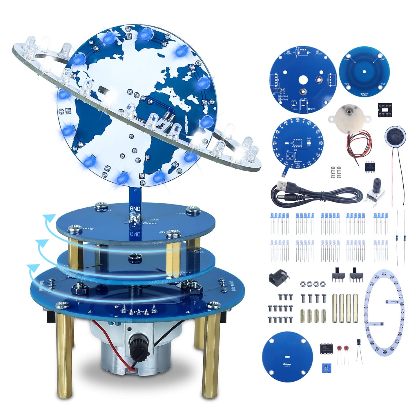 Soldering Practice Project Kit, DIY Globe Planetary Motion Soldering Kit, Rotating Universe Model Electronic Kit with Music Brightness Adjustable for STEM