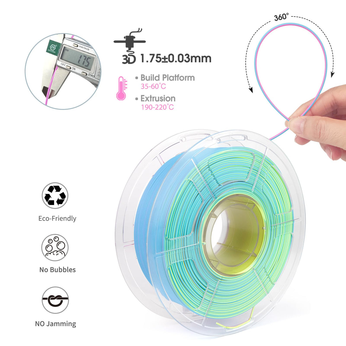 iSANMATE Matte Tri Colors PLA Filament 1.75mm 4KG, 3-in-1 Color Rainbow Filament, Coextrusion 3D Filament (Fluorite,Moonstone,Rose Ouartz, Malachite)