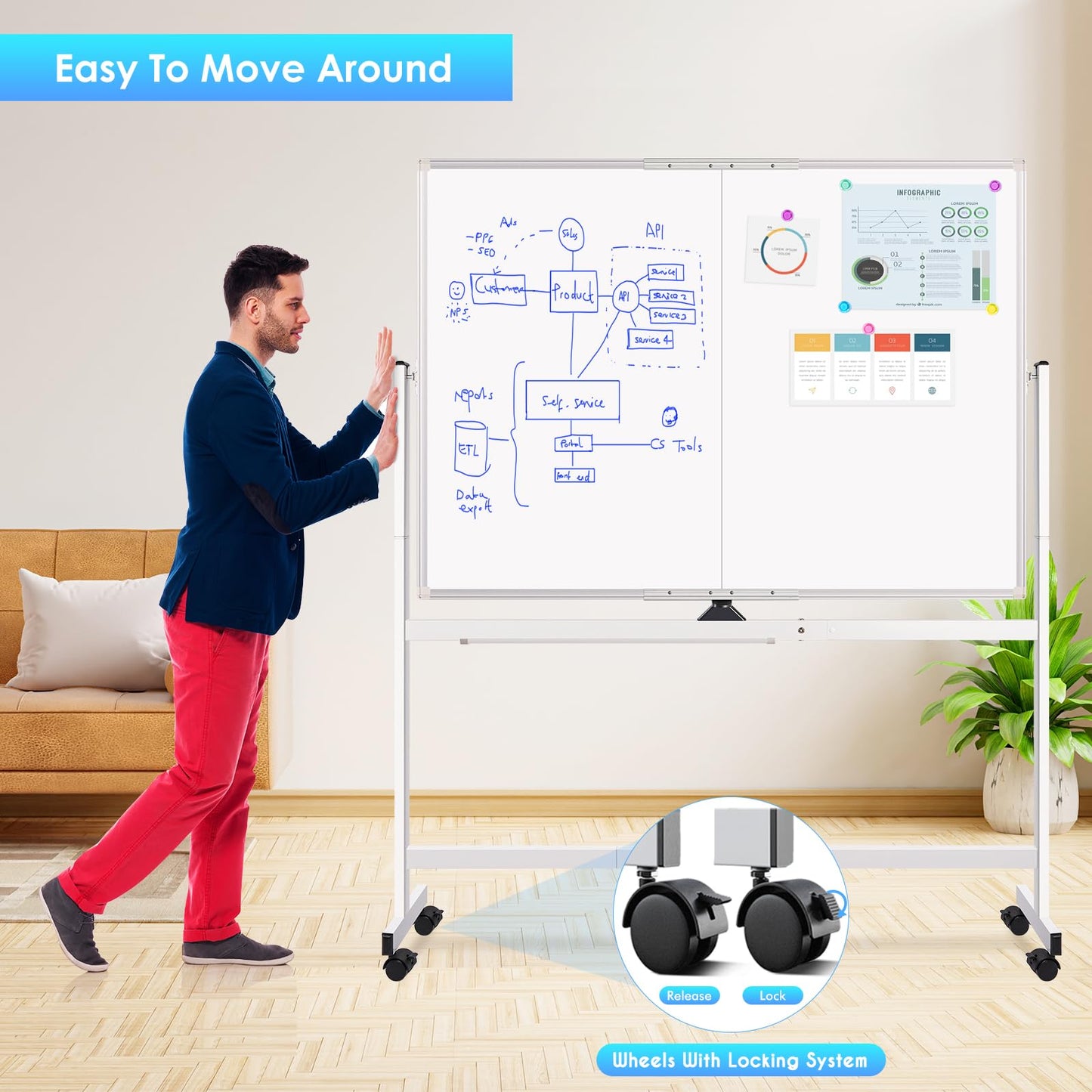 Maxtek Rolling Whiteboard 48 x 36