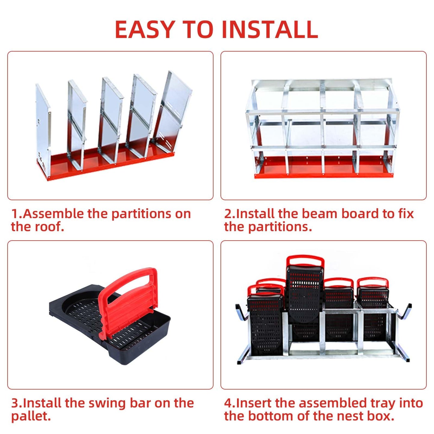 Chicken Nesting Boxes for Chickens- 8 Hole- red- with legs
