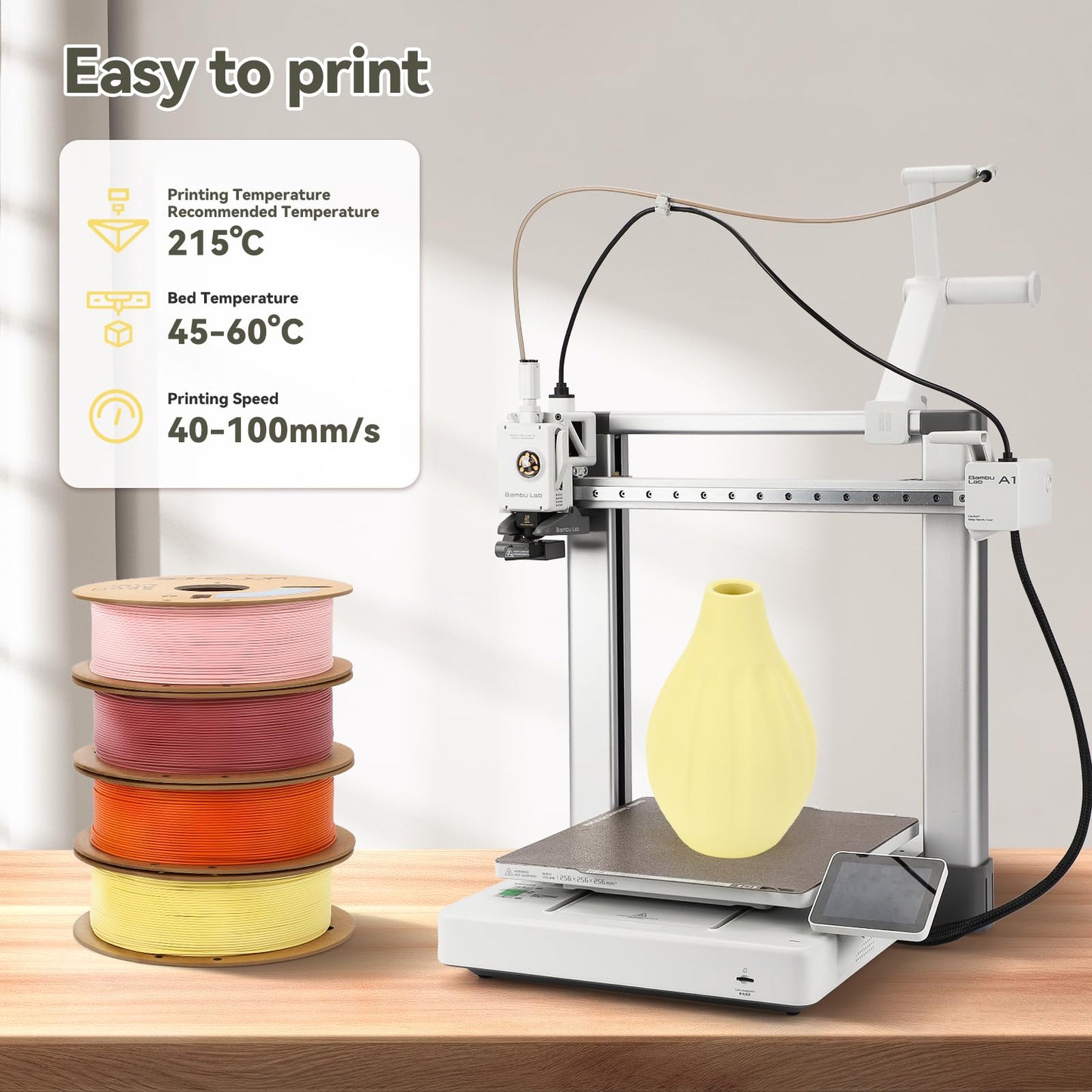 3DHoJor Matte PLA Filament 1.75mm, 3D Filament-Almond Yellow