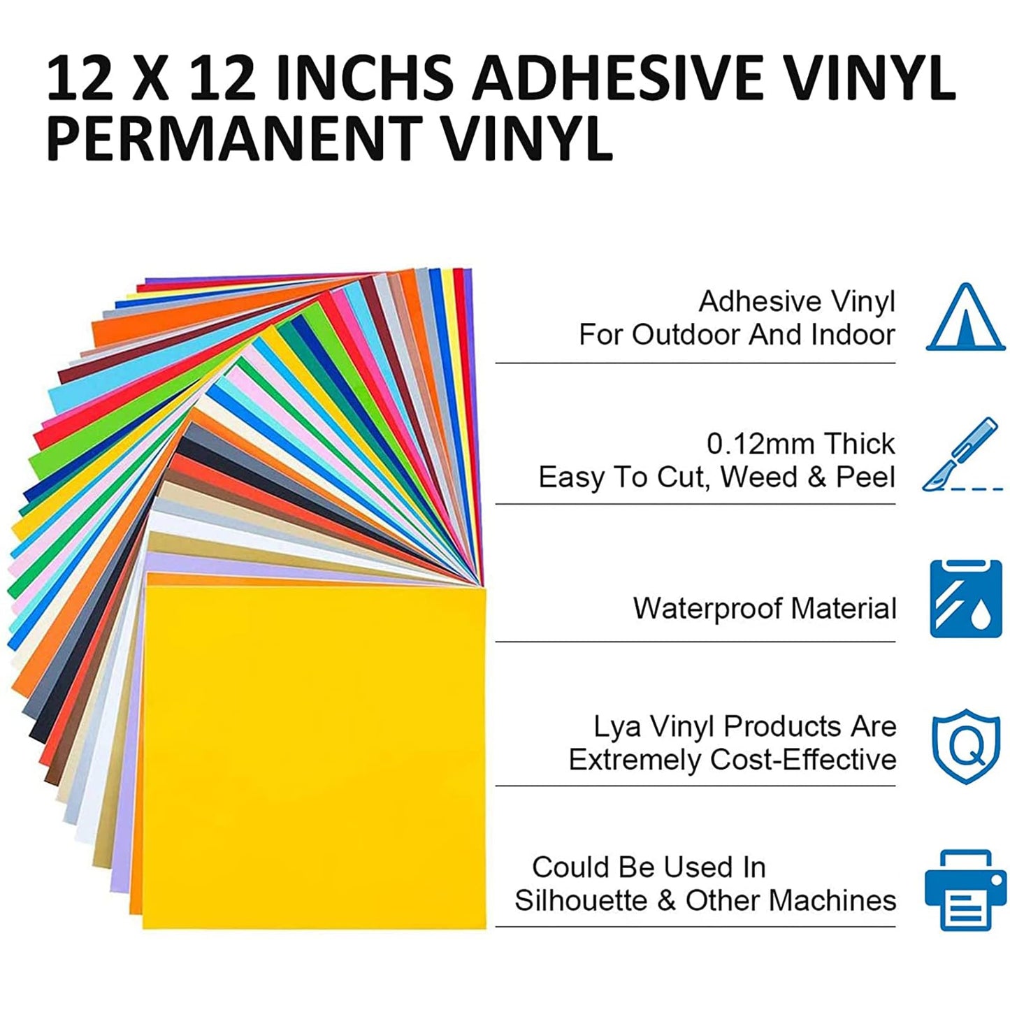 130 Pack Permanent Vinyl - 12 "x12 Self Adhesive Vinyl Sheets, 120 Sheets & 10 Transfer Tape Sheets