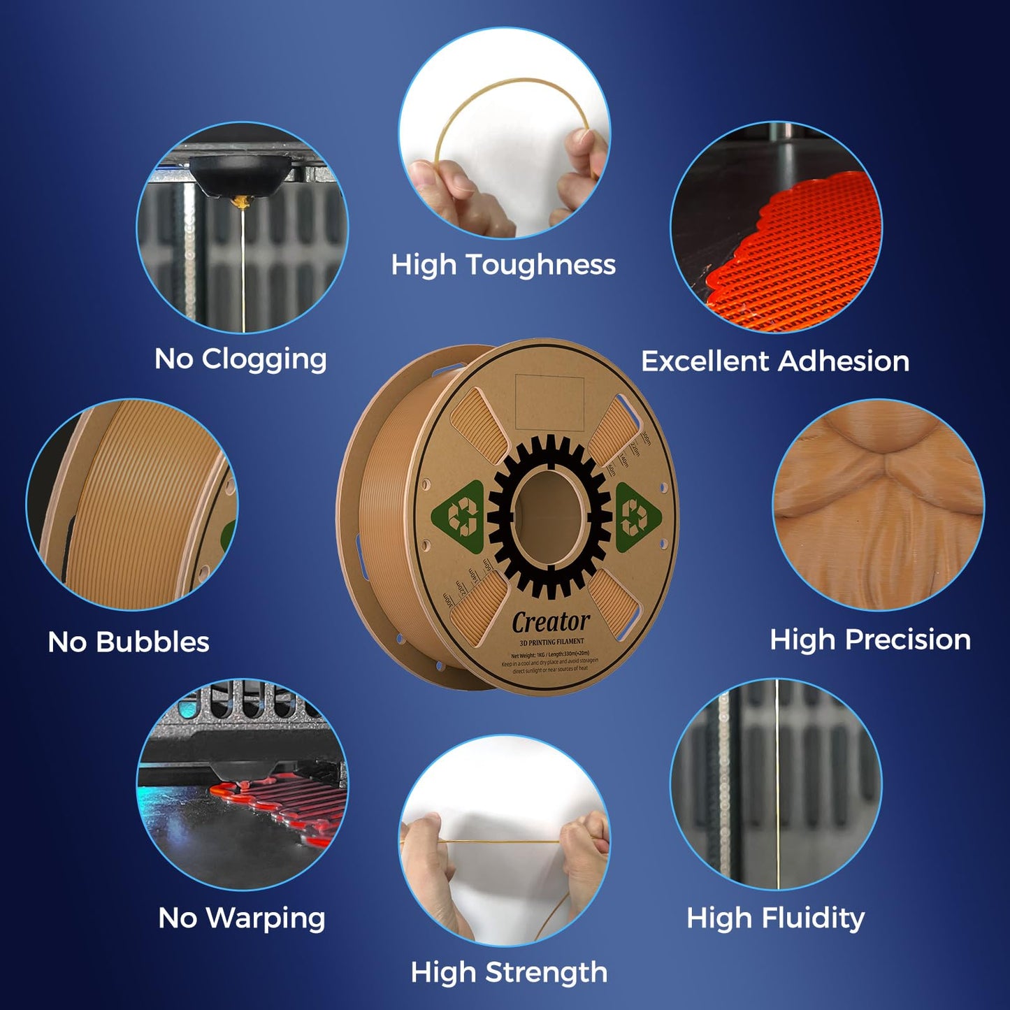 PLA 3D Printer Filament 1.75mm (Light Brown)