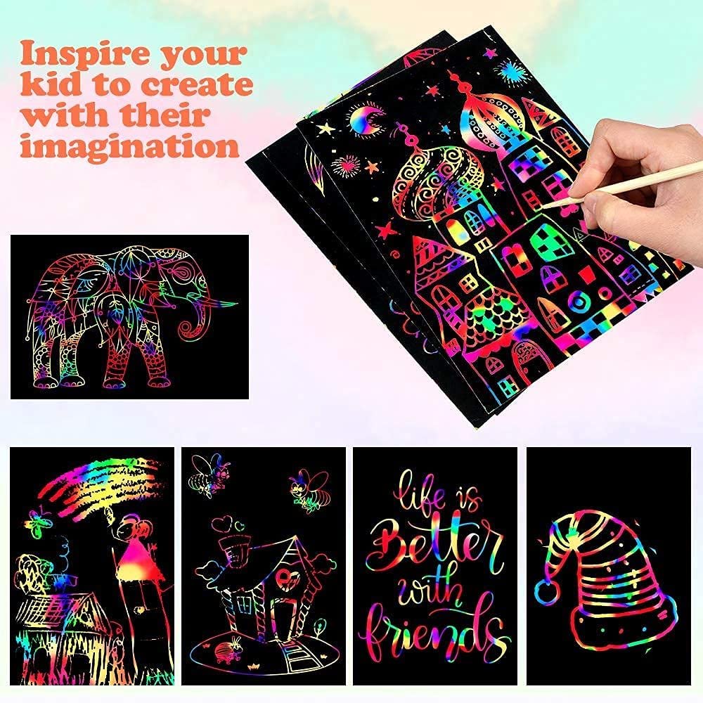 Mocoosy 60 PCS Rainbow Scratch Art Paper