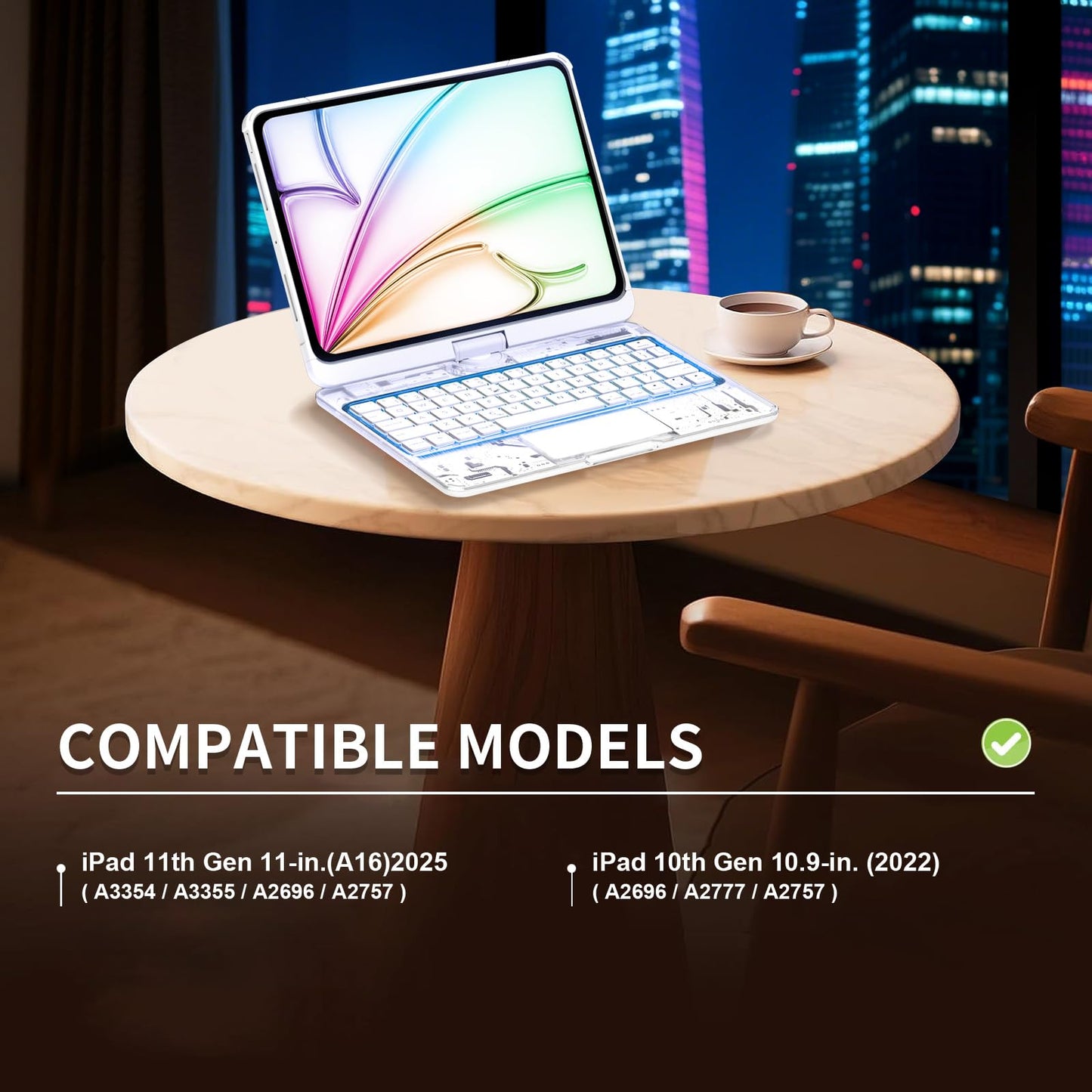 iPad Keyboard Case,for 2022 iPad 10th Generation 10.9-inch and 11th Generation 11-inch(A16,2025) Transparent Keyboard case Featuring RGB backlighting, 360° Rotating trackpad, and Stylus Slot,White