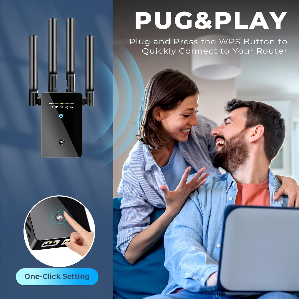 WiFi Extender Signal Booster - 6X Faster Internet Extender WiFi Booster