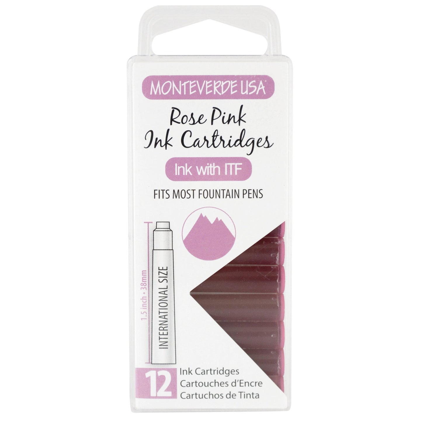 Monteverde USA International Standard Ink Cartridges - Rose Pink - Compatible with Most Fountain Pens, 12-Pack Box