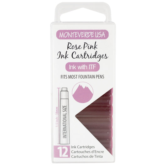 Monteverde USA International Standard Ink Cartridges - Rose Pink - Compatible with Most Fountain Pens, 12-Pack Box