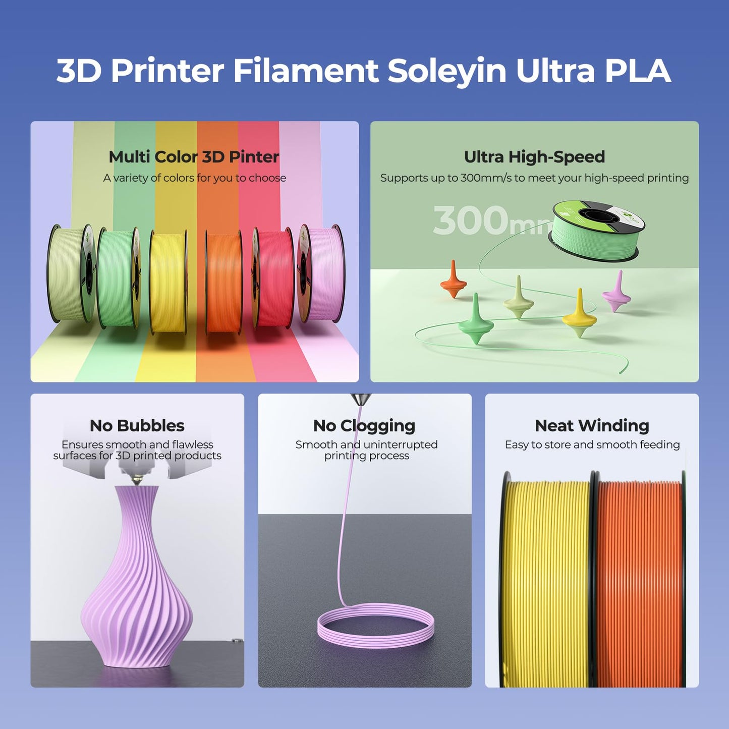 Soleyin PLA Filament 1.75mm, 1kg Spool (2.2lbs), Gray