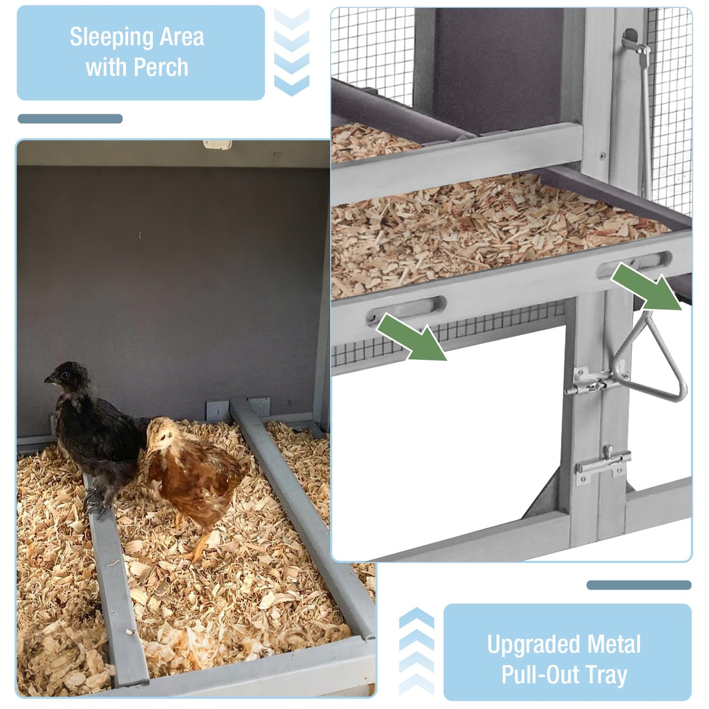 Large Chicken Coop with Run, 80.5’’ Chicken Tractor with Wheels, Wooden Hen House Poultry Cage with Plastic Waterproof Roof and Nesting Box, Leakproof Pull-Out Tray