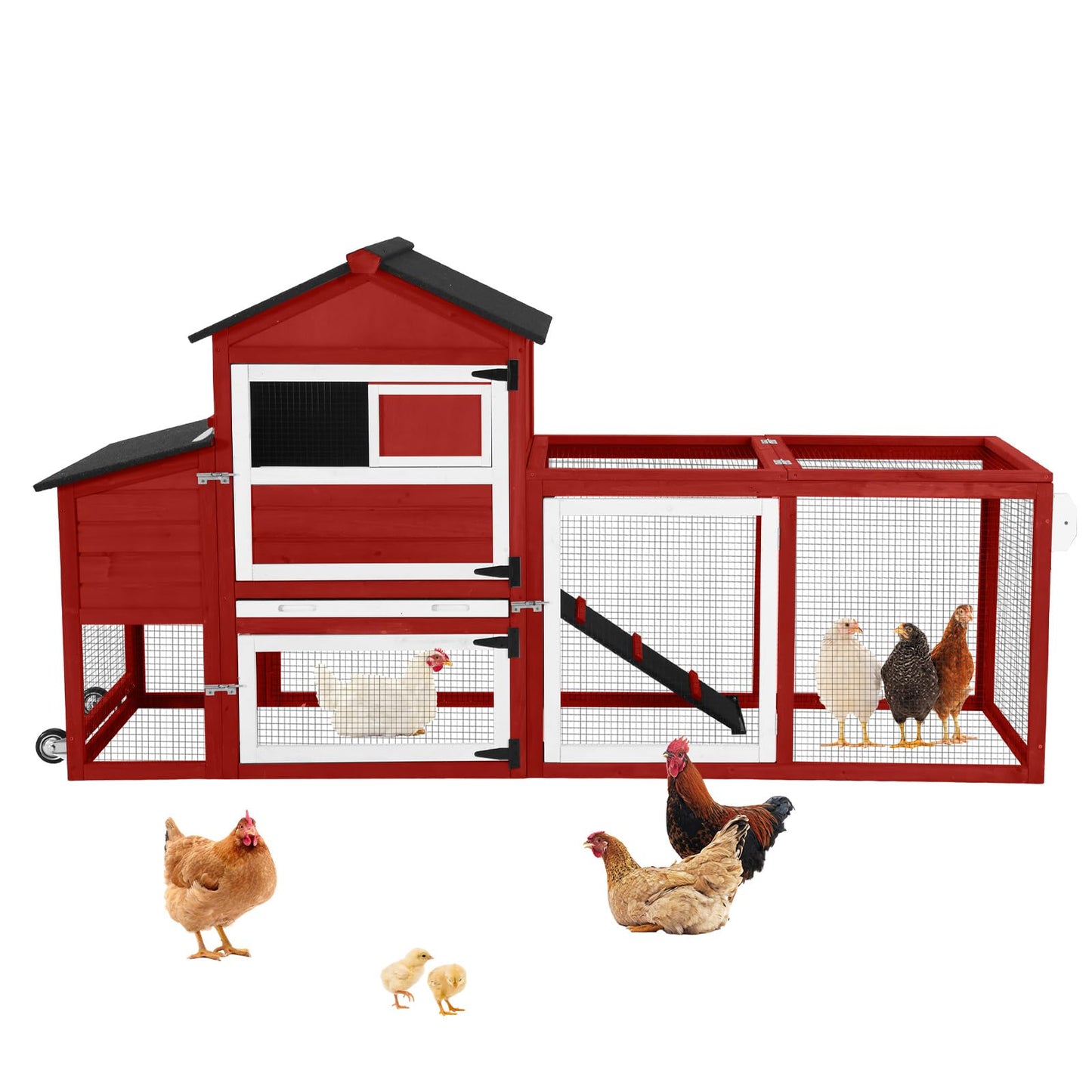 Large Mobile Chicken Coop Wooden with Wheels- 2–3 Chickens & Ducks