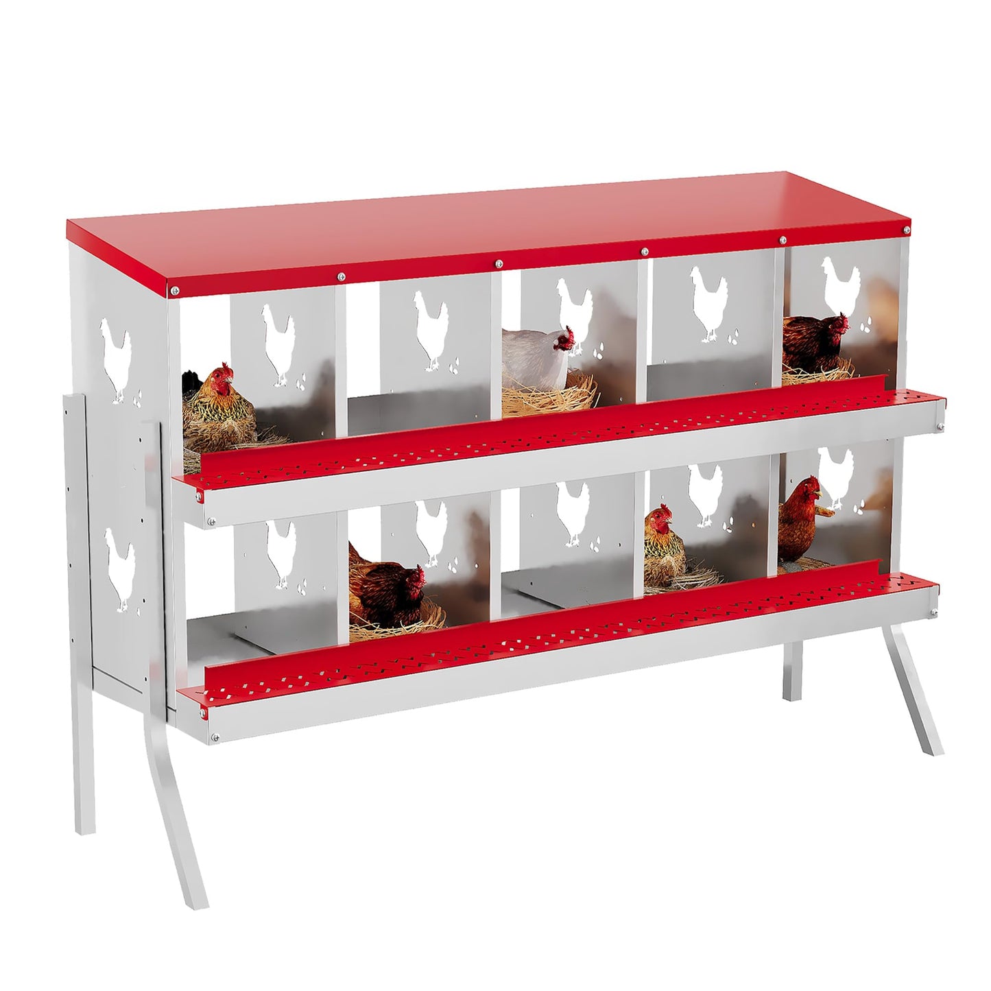 10 Hole Chicken Nesting Box, Red with Stand