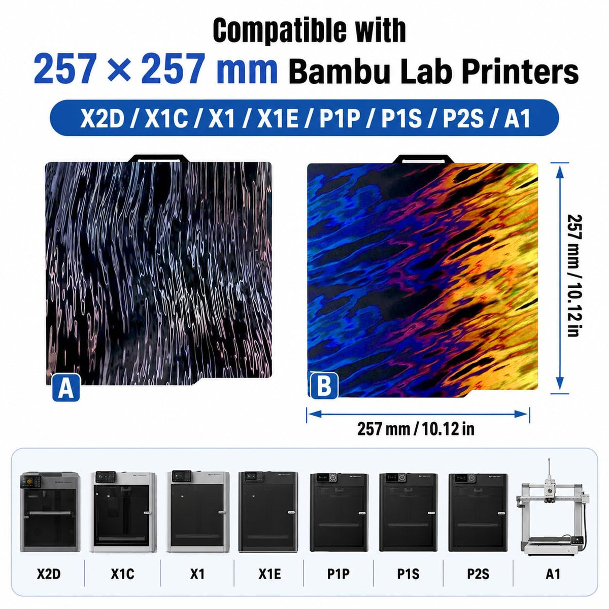 Build Plate for Bambu Lab P1S P2S A1 X1C X1 X1E P1P: Tinytrees Smooth Holographic Build Plate for 3D Printing Hobbyist, 257 X 257mm Flexible Spring Steel 3D Printer Bed for BambuLab PLA TPU PETG ABS