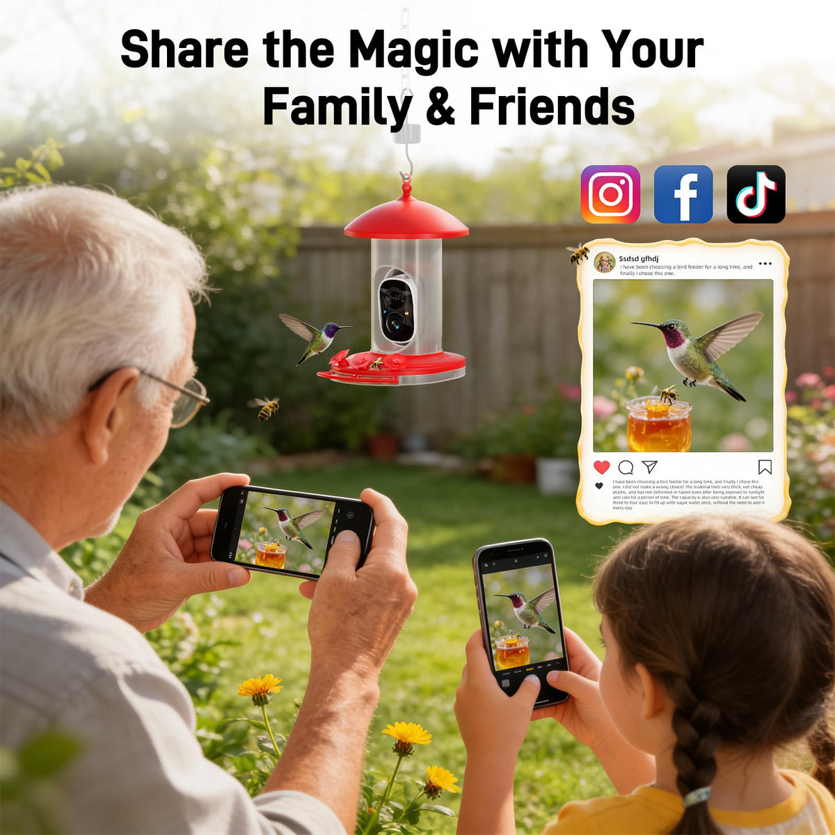Hummingbird Feeder with Camera Outdoor, 5MP Solar Powered Smart Bird Feeder