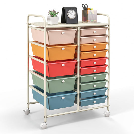 15-Drawer Rolling Storage Cart, Macaron Color