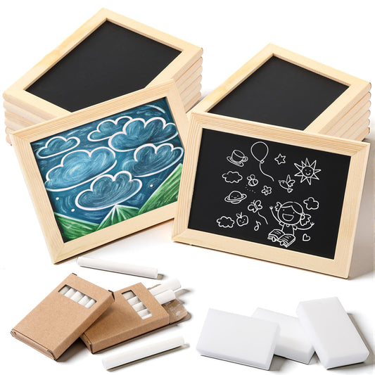 Feifeiya 12 Set Small Chalkboard with Chalk Sticks and Eraser 5" x 7" Double Sided