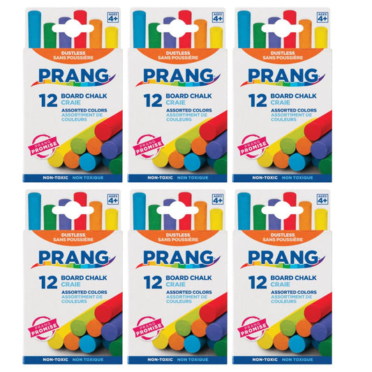Prang Hygieia Chalk, Assorted, 12/Pack, Set of 6 Packs, 72 Sticks Total