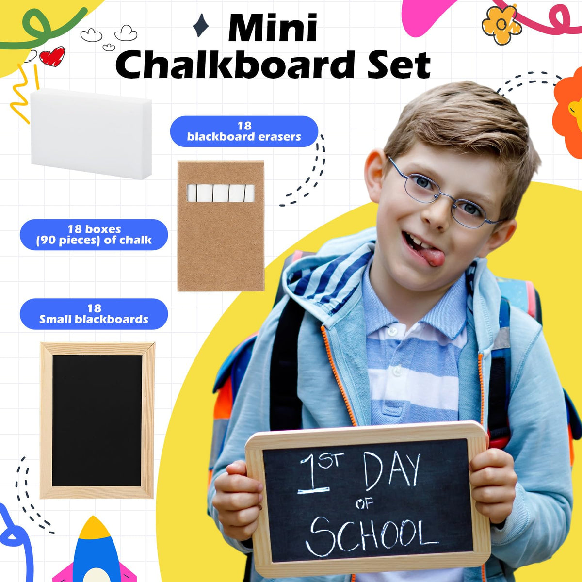 Feifeiya 12 Set Small Chalkboard with Chalk Sticks and Eraser 5" x 7" Double Sided