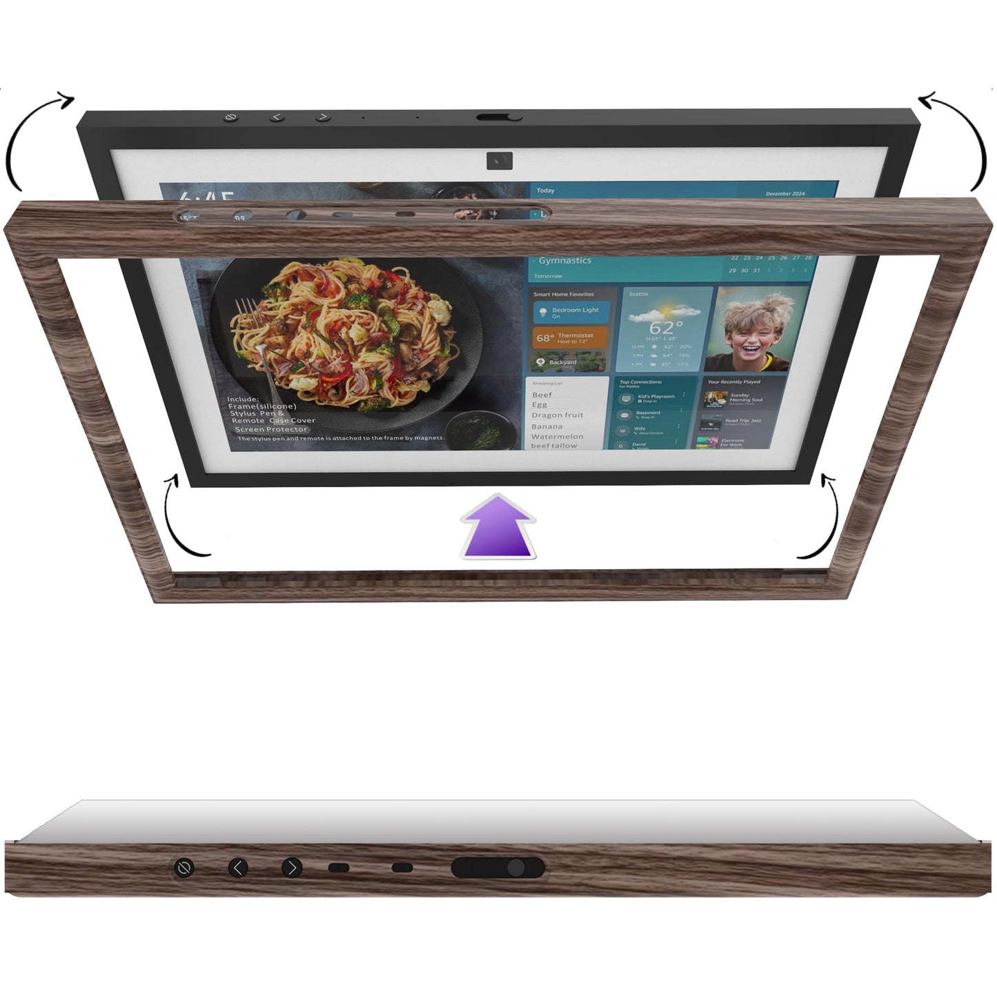 Wooden Frame for Echo Show 15,Echo Show 15 Screen Protector, Stylus Pen, Remote case Covers. (Dark Brown(Black Walnut)