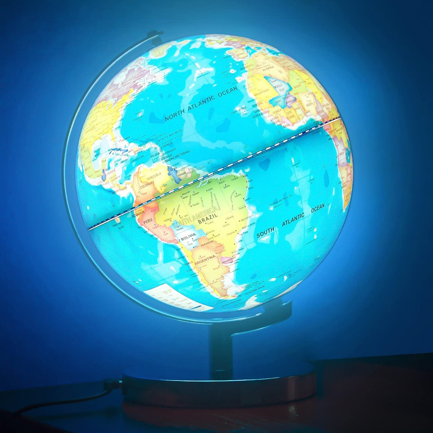 POOCCI 8-Inch Illuminated World Globe for Kids and Adults, Writable Political Map with LED Night Light, Magnifying Glass and Marker, Educational Globe for Home and Classroom