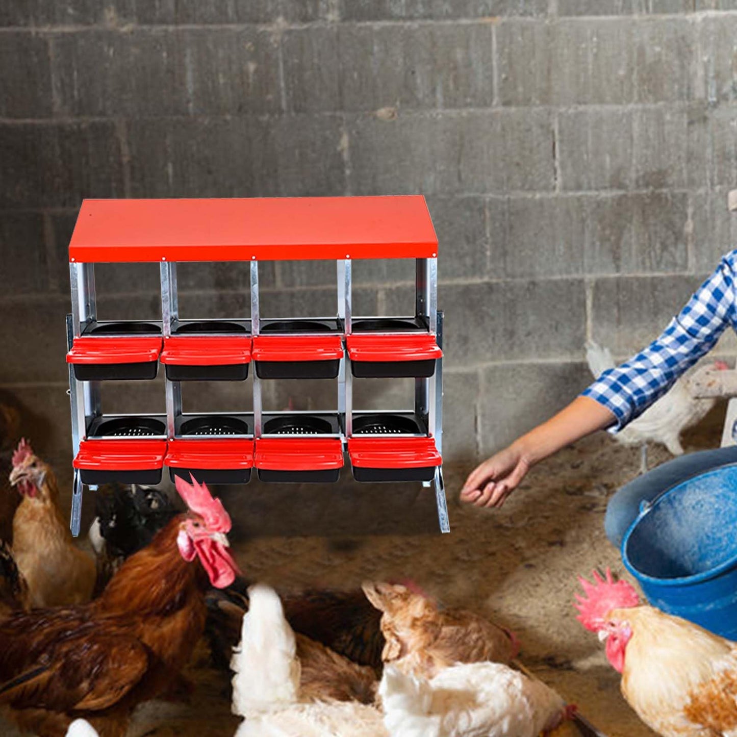 Chicken Nesting Boxes for Chickens- 8 Hole- red- with legs
