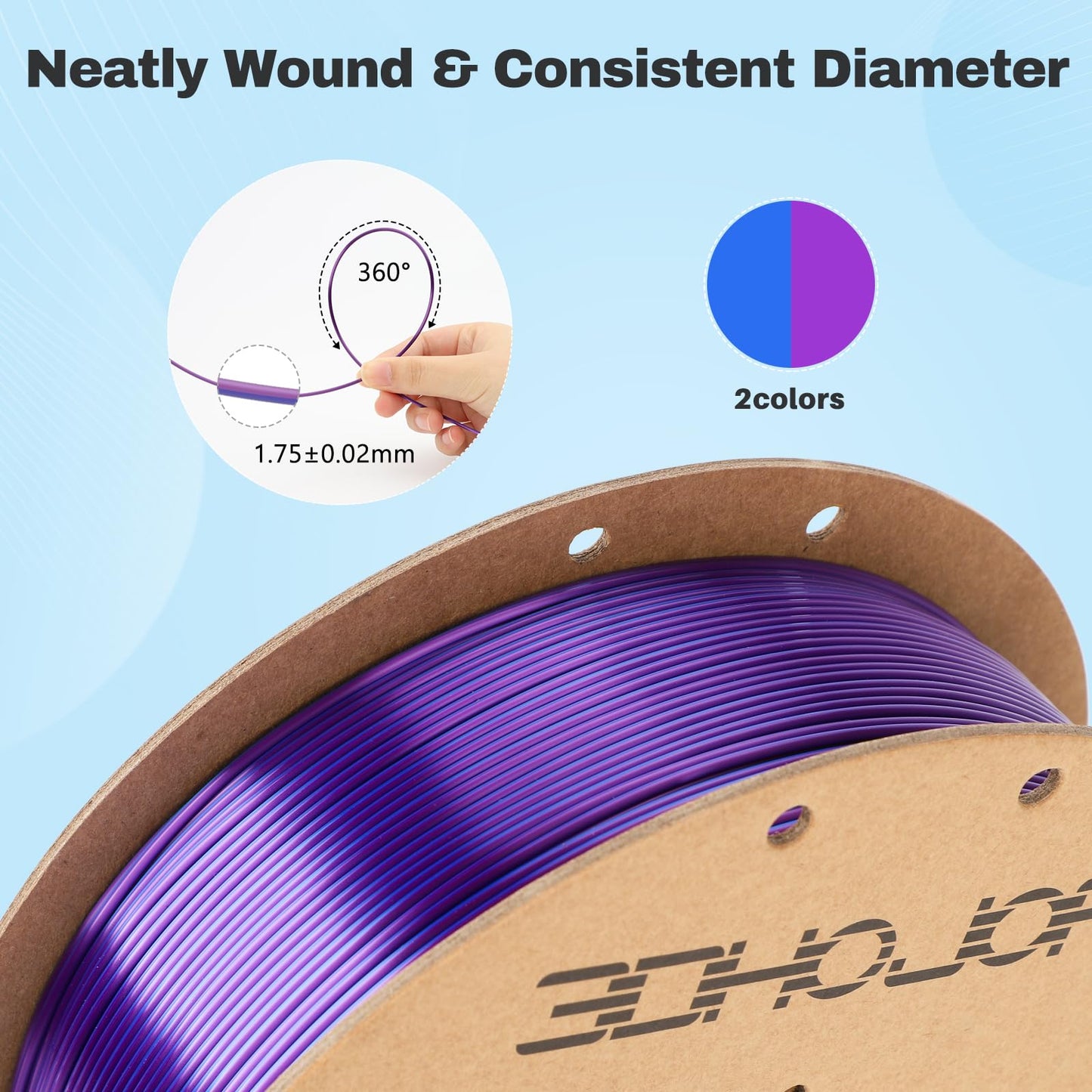 Silk PLA Filament 1.75mm- Blue Purple Dual Color