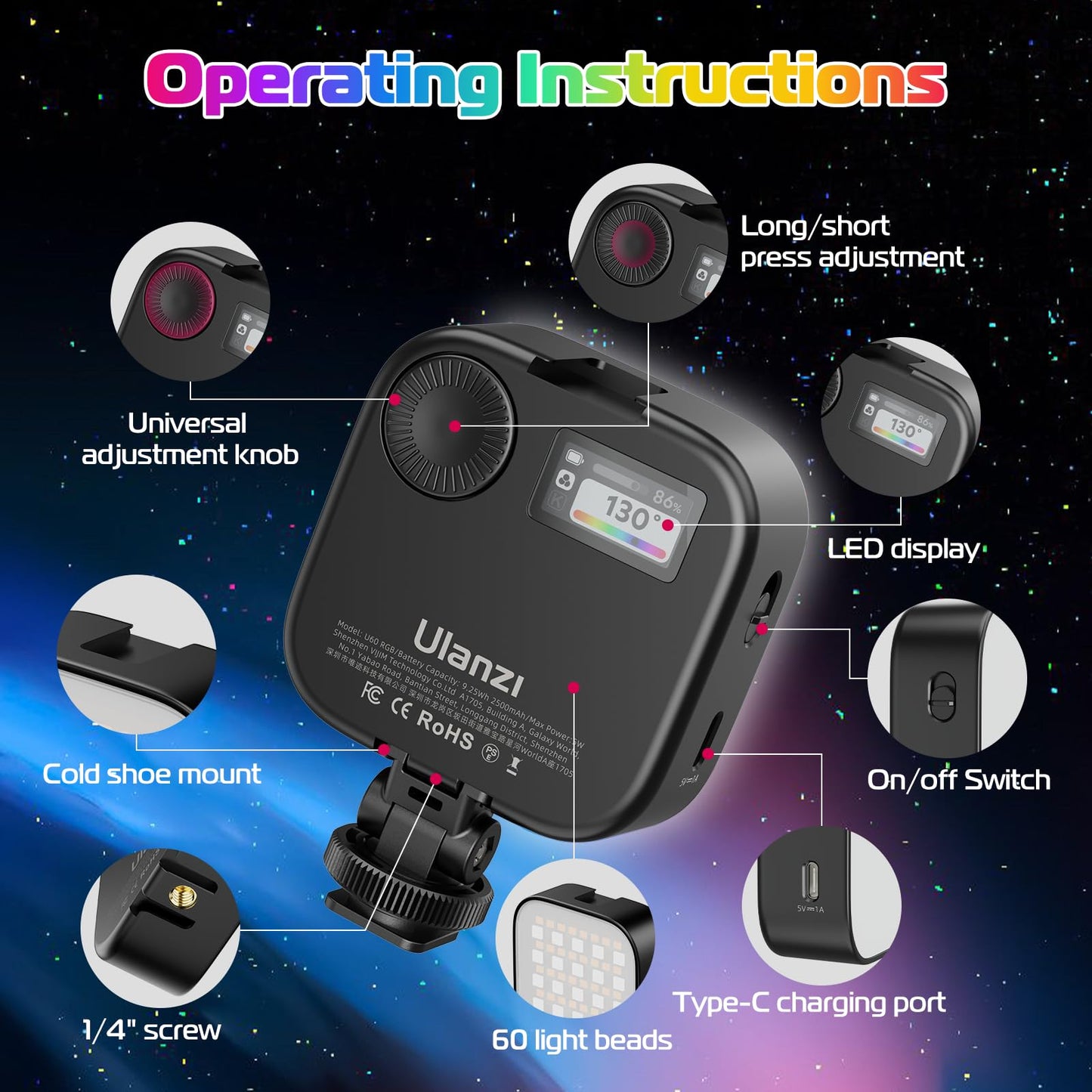RGB Video Lights Black LED Camera Light