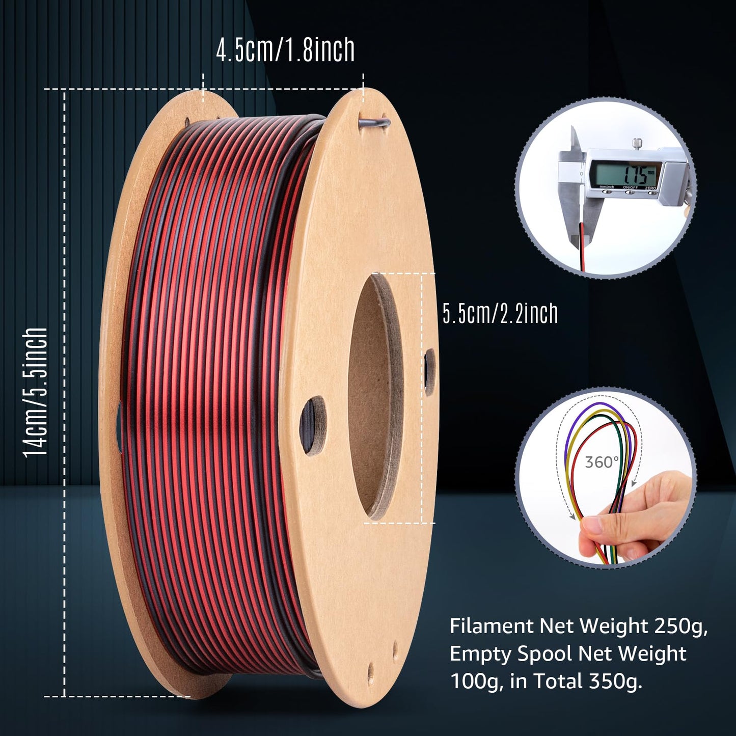 Silk 3D Printing Filament PLA+ Dual Color Black Series Bundle 4-Pack