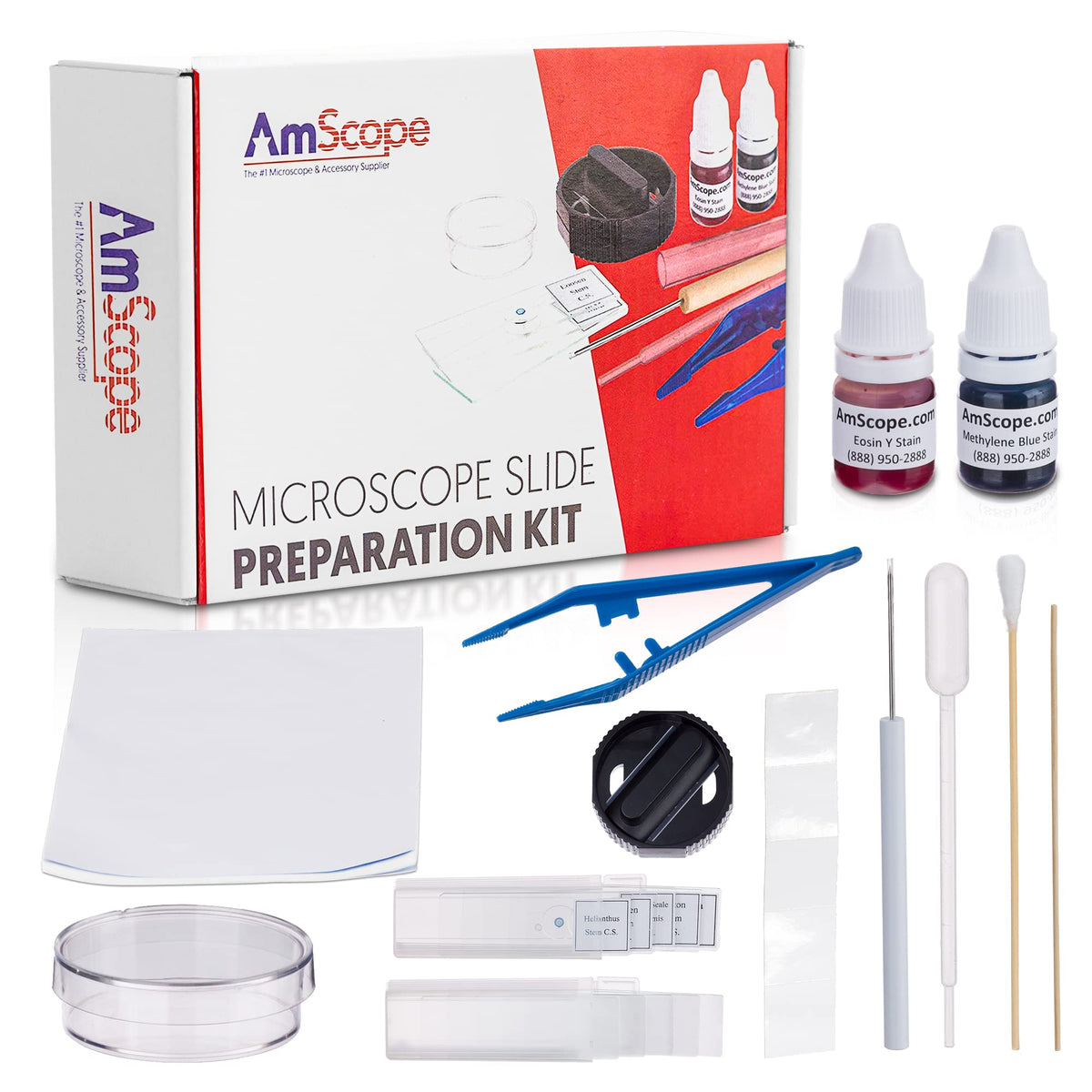 AmScope SP-14 Microscope Slide Preparation Kit - Includes Blank