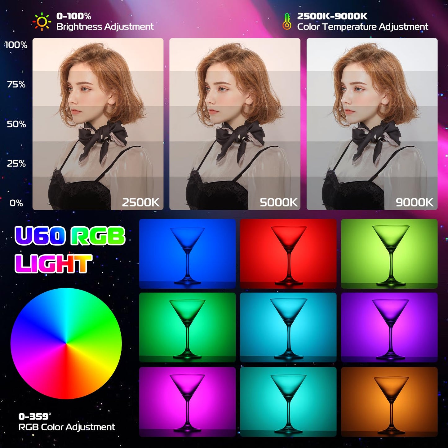 RGB Video Lights Black LED Camera Light