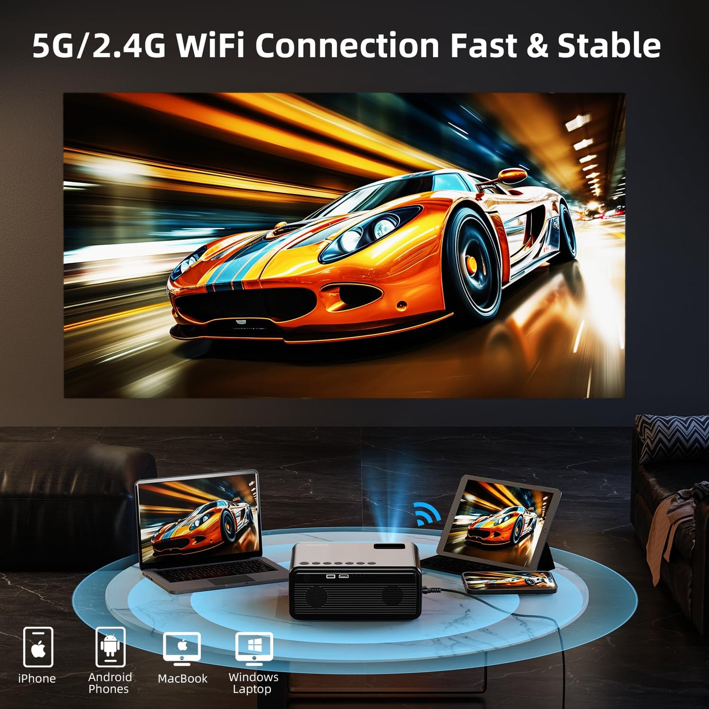 FUDONI WiFi Bluetooth Projector