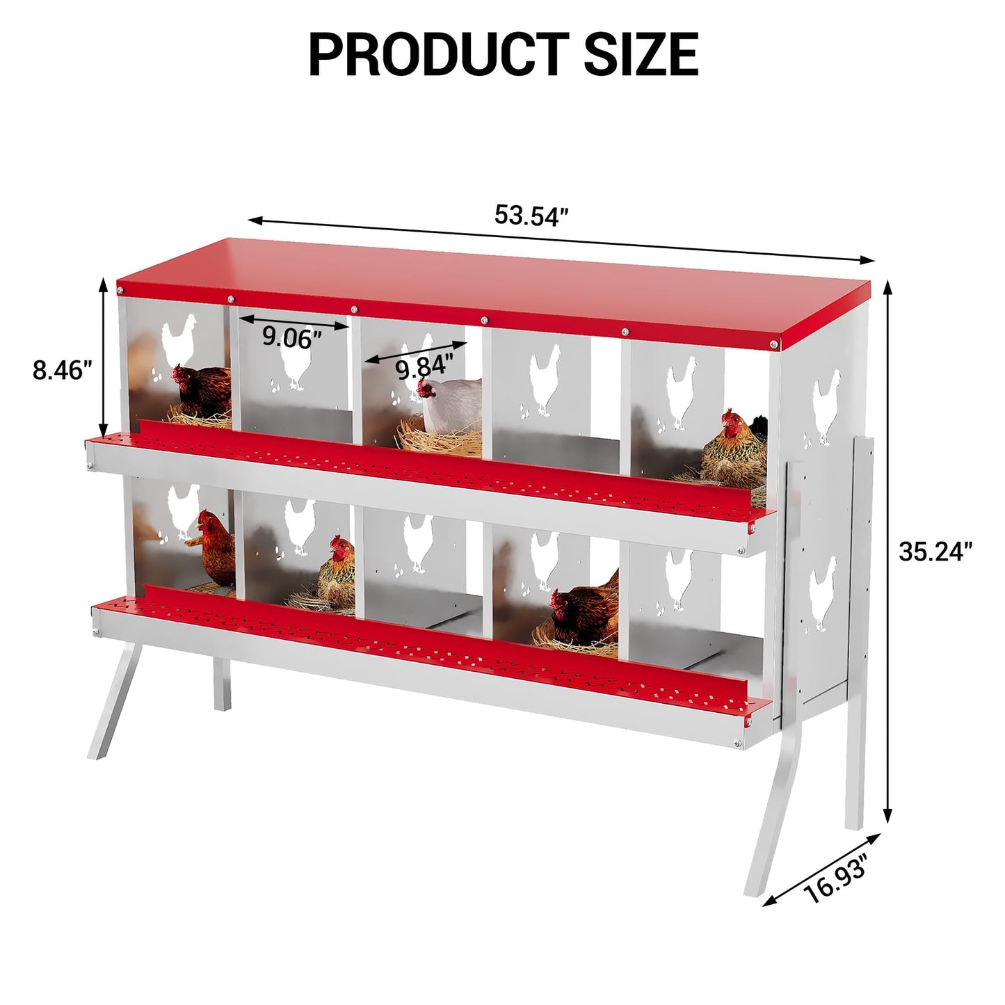 10 Hole Chicken Nesting Box, Red with Stand