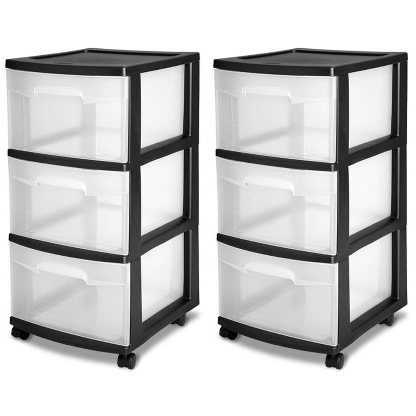 2 Pack Plastic Storage Organizer, 3 Drawer Rolling Bin Cart