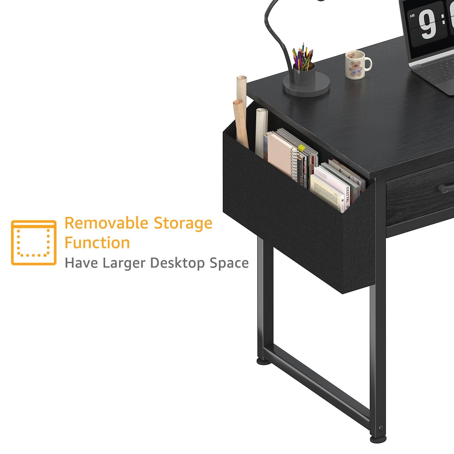 Small Desk with Fabric Drawers, 32 Inch