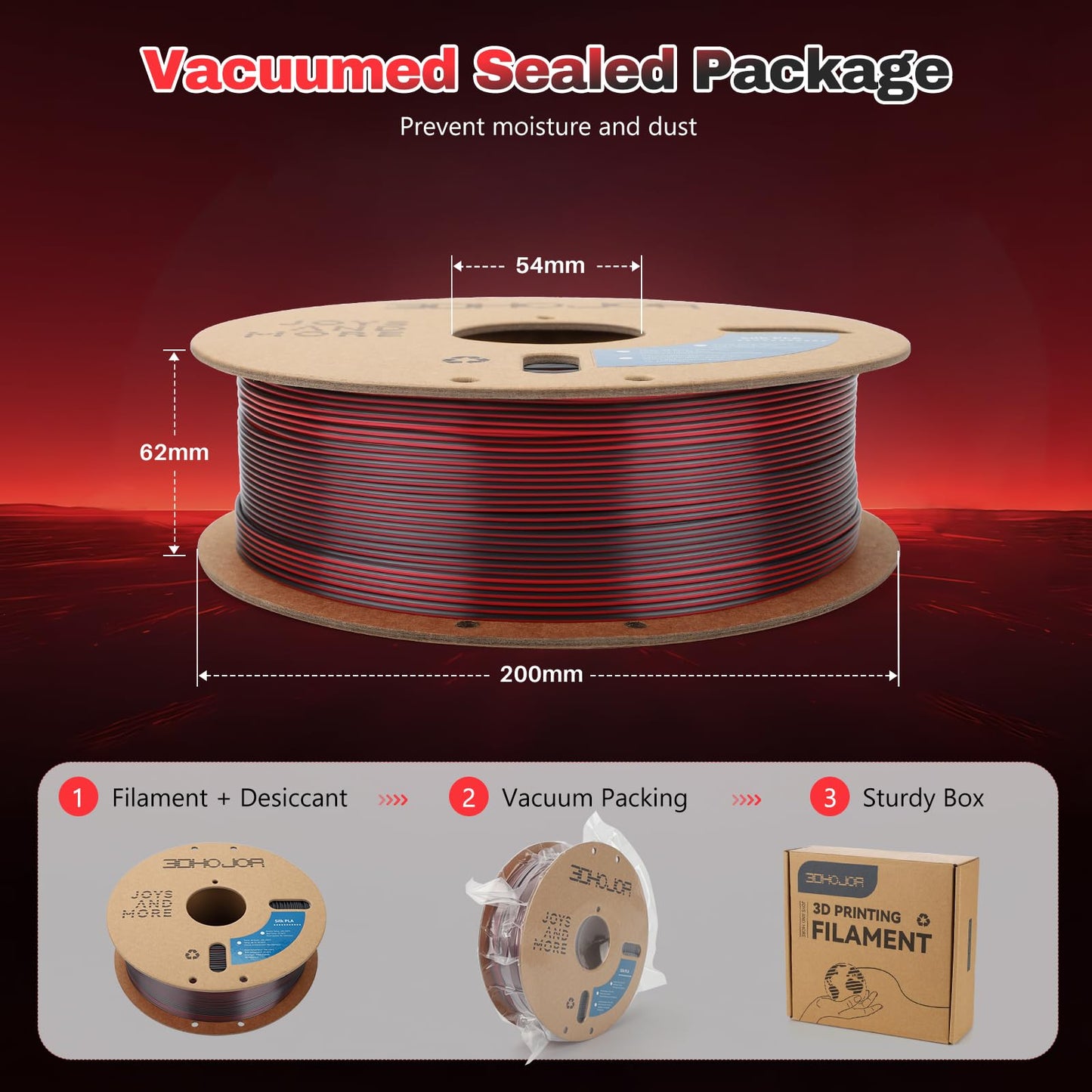 Silk PLA Filament 1.75mm Black Red Dual Color